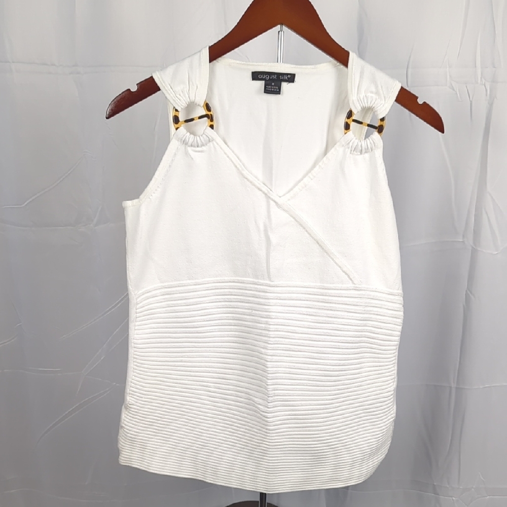 August Silk White Tank Top with Tortoise Accents